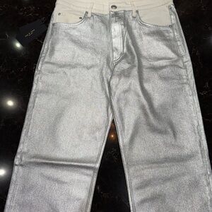 rag & bone Shimmering Silver Midrise Straight Jeans